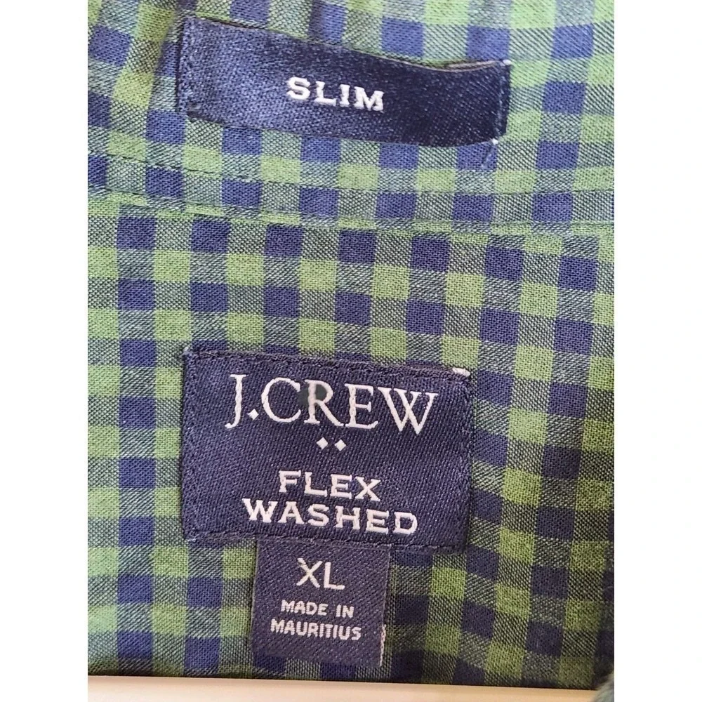 J.Crew‎ Flex Washed Slim Fit Gingham Button Down Shirt Mens XL Green Navy Blue